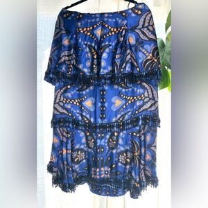 FARM Rio Blue and Orange 3 Tier Floral Dress with Beading NWT!